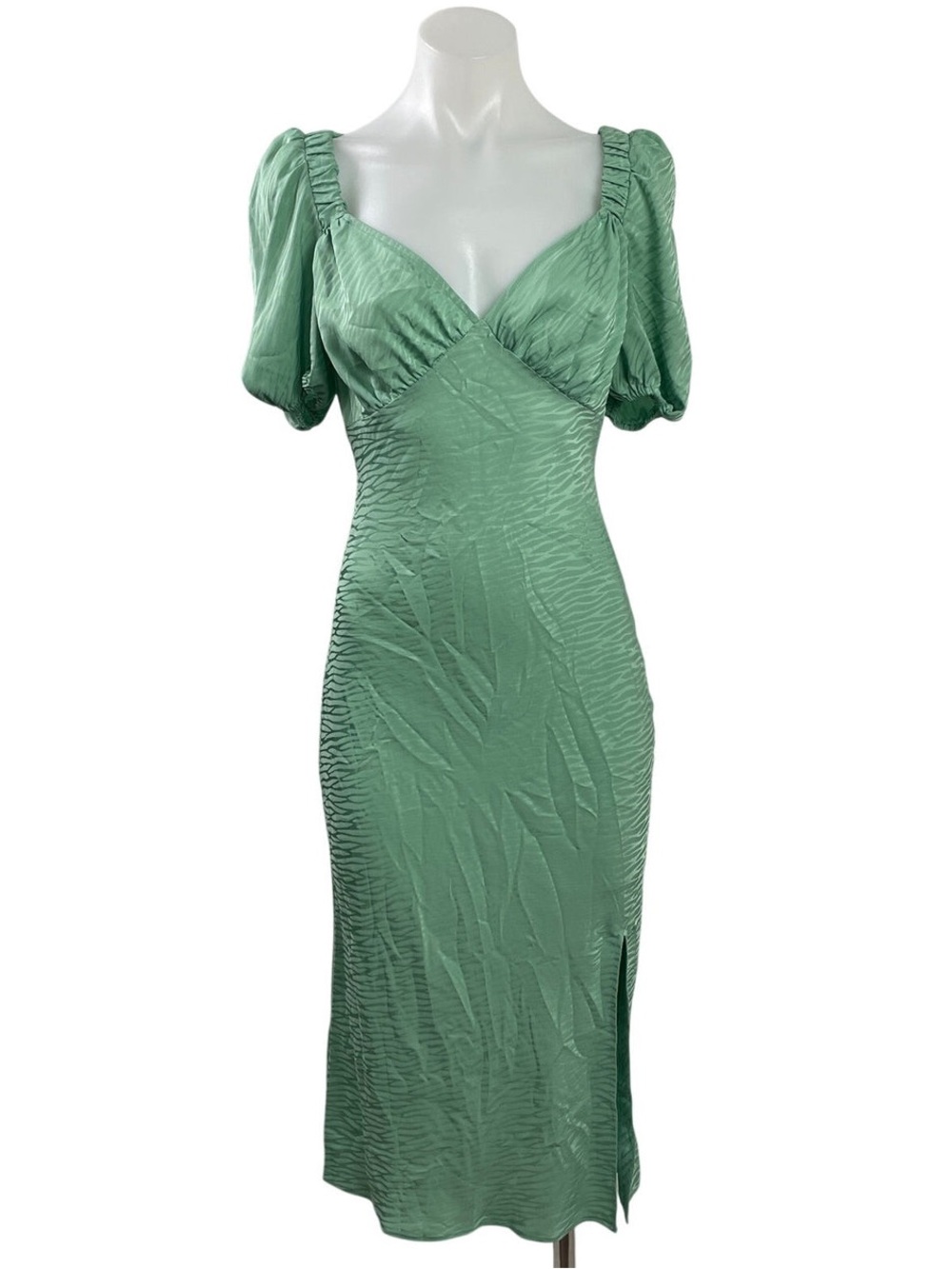 LEITH Green Satin Puff-Sleeve Midi Dress - Women’s Large